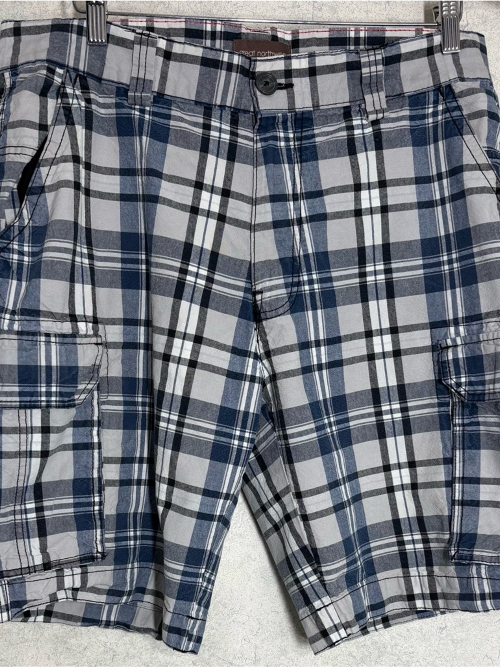 Northwest Clothing Co. Men's Plaid Cargo Shorts - Blue, Gray & White Size 36